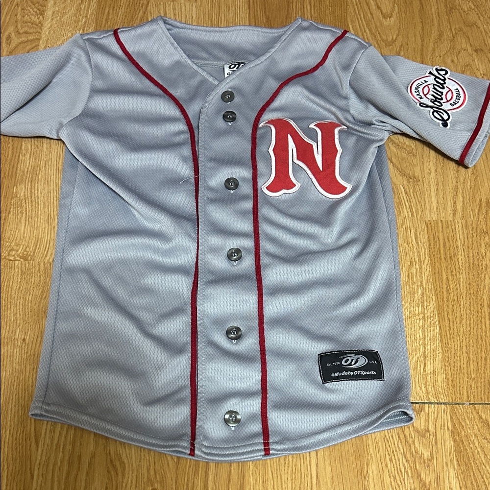 Kids Gray Baseball Jersey with Red Accents